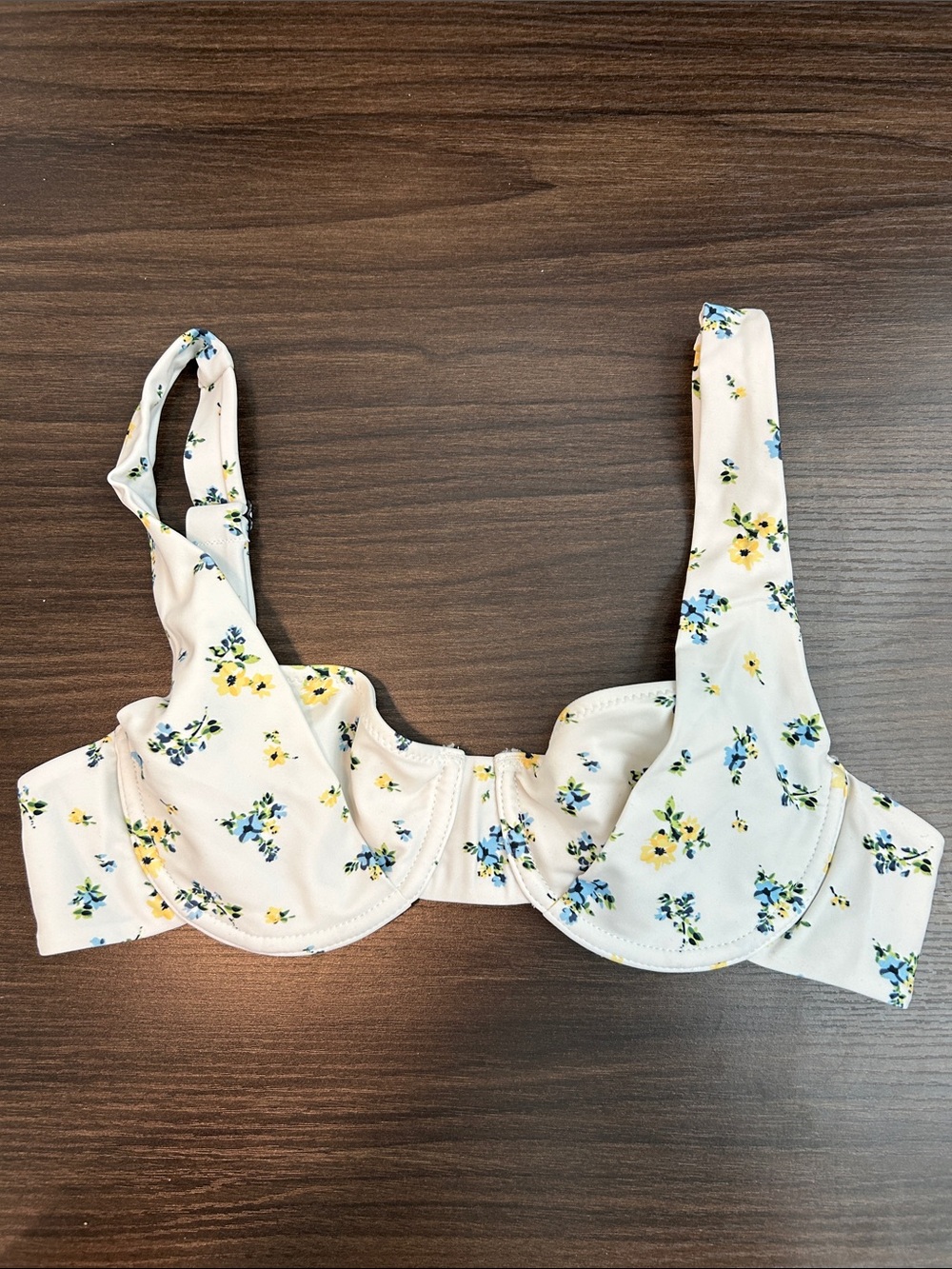 Floral Underwire Bikini Top - Cream with Yellow & Blue Flowers